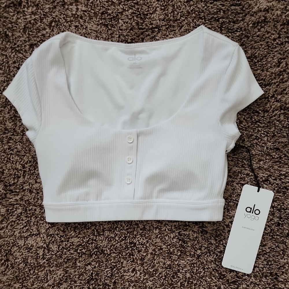 ALO Yoga White Fitted Bodysuit Crop